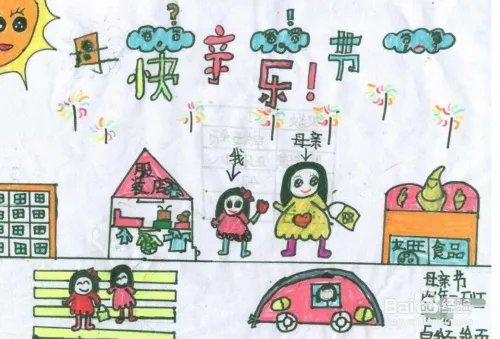 母亲节绘画作品？美术画，儿童画