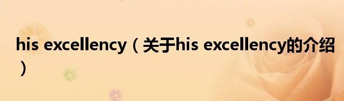 his excellency（关于his excellency的介绍）