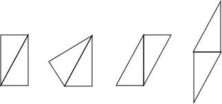 把一张长方形纸片折叠后剪出一个等腰三角形，并把这个等腰三角形剪成两个同样大小的直角三角形，再把这两个直角三角形剪成凸四边