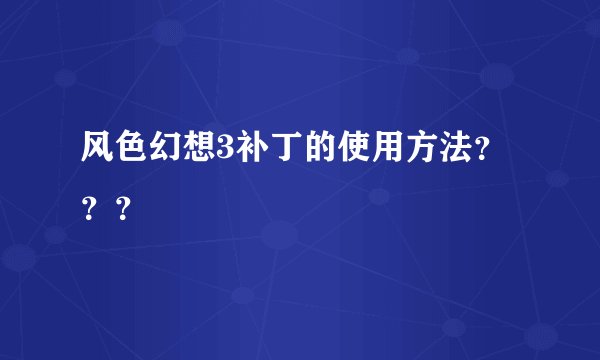 风色幻想3补丁的使用方法？？？